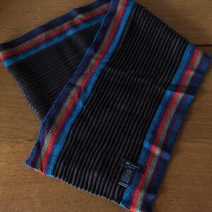 Ted Baker Brown Scarf with royal Blue green Red navy Edge Stripes